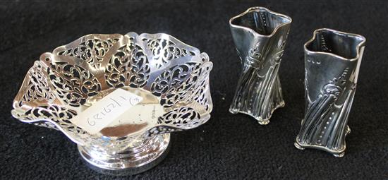 Pair of late Victorian spill vases and a pedestal bon bon dish